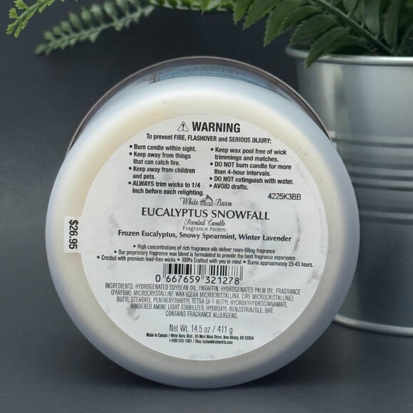 BBW Eucalyptus Snowfall White Barn Bath & Body Works 3 Wick Candle - Picture 9 of 10